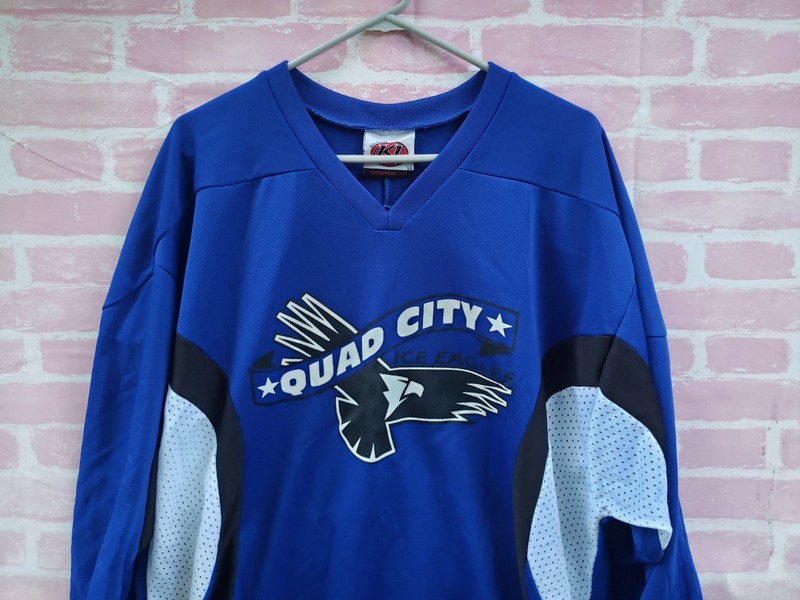 🔥 Quad City Ice Eagles K1 #72 Blue Hockey Jersey Men's Large L Association gallery