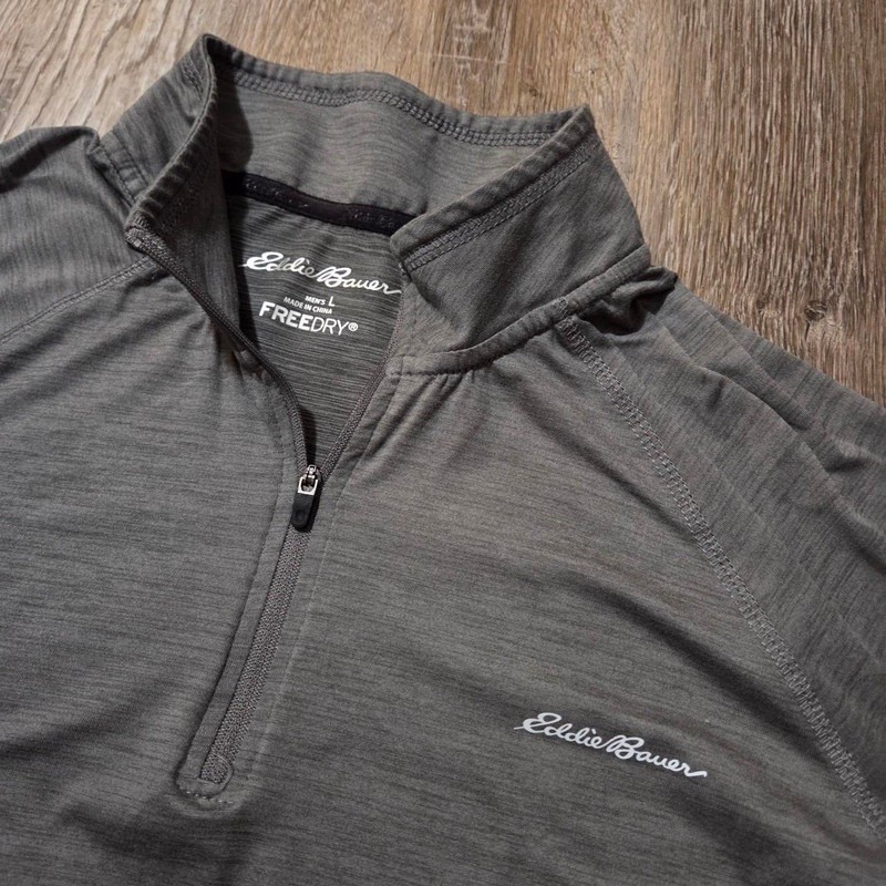 Eddie Bauer Mens FreeDry Quarter Zip Pullover Gray Heather Performance Shirt L gallery