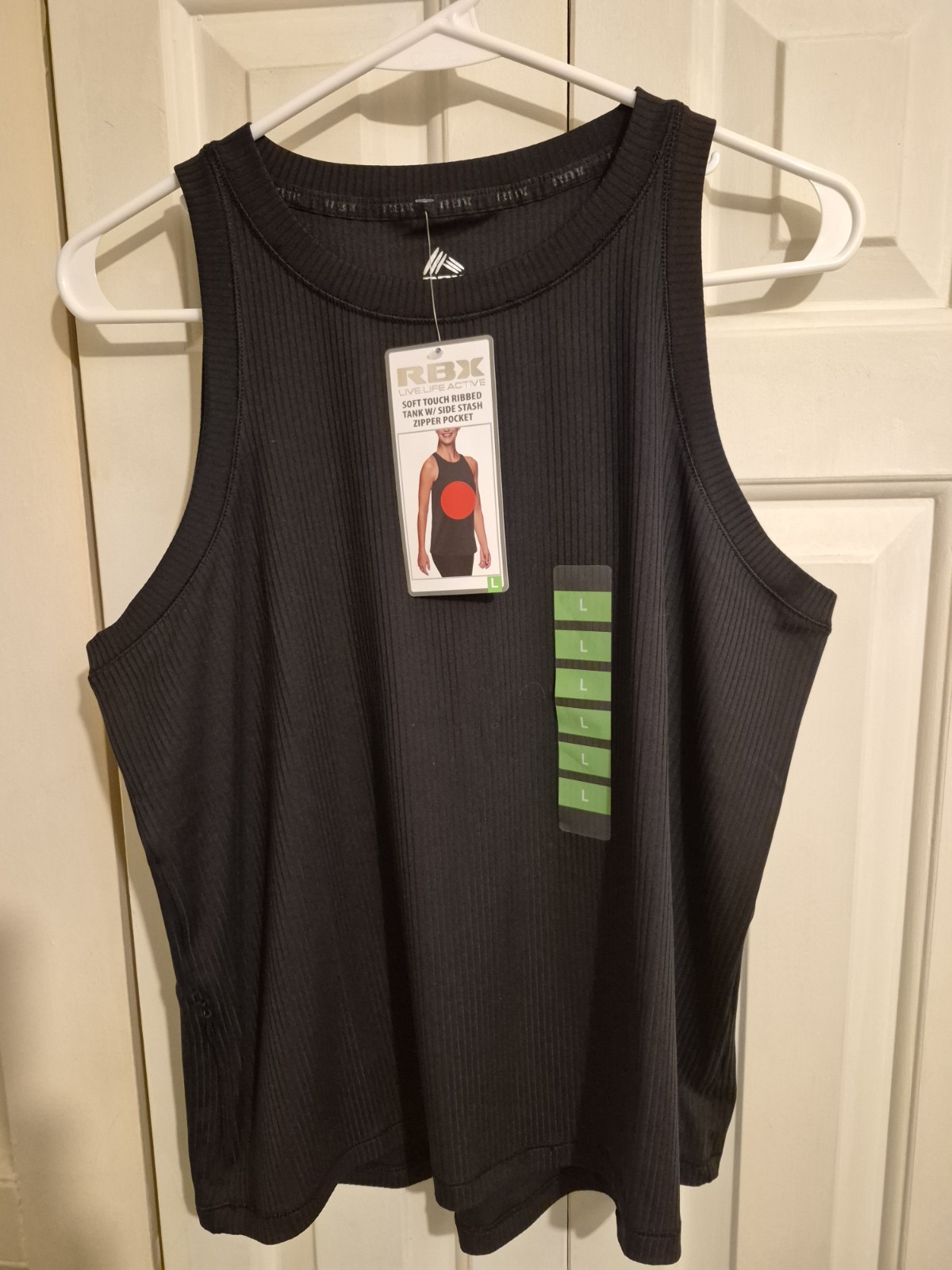 RBX Soft Touch Ribbed Tank with Side Stash Zipper Pocket Black women's Size L gallery