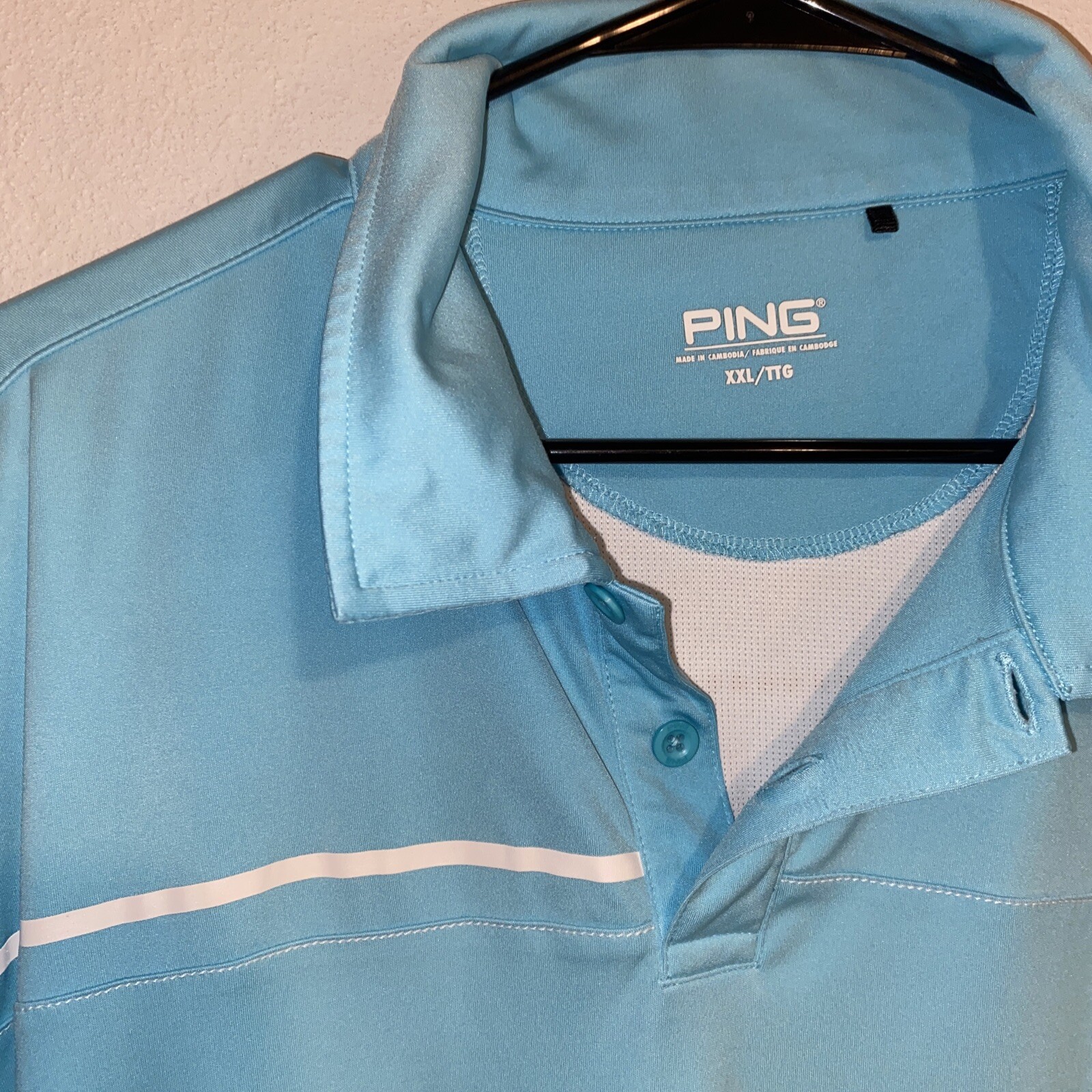 PING Mens Golf Polo Shirt XXL Light Blue Button Up Atheleisure Active Pullover gallery