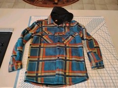 MENS SMALL QUICKSILVER THICK LS SNAP UP TEAL/ORANGE COLLAR/HOODIE – NWT
