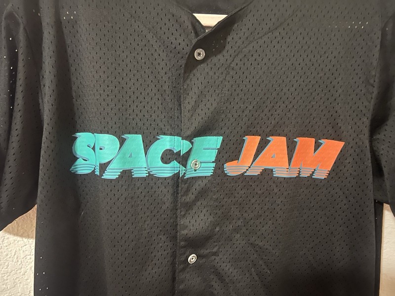Space Jam Tune Squad Baseball Jersey Shirt Black Mesh Button Front Size M gallery