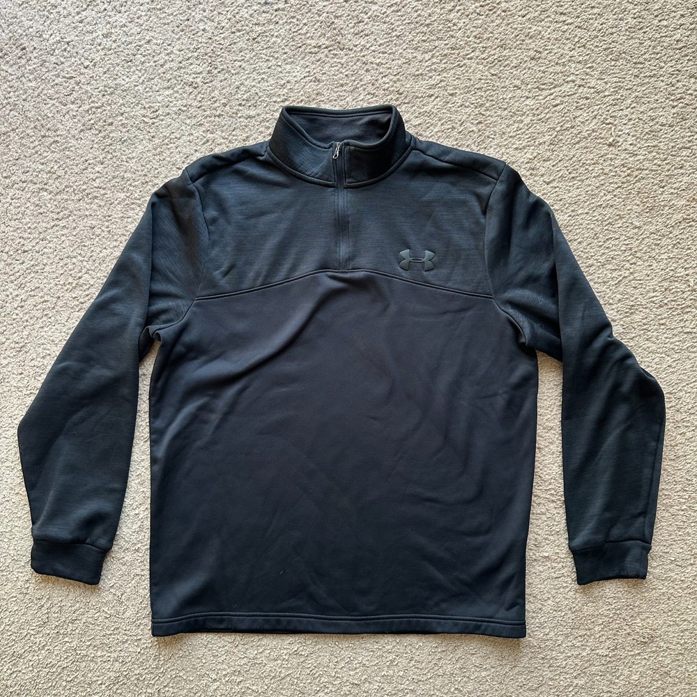 Under Armour Sweater Mens Medium 1/4 Zip Mock Neck Pullover Coldgear Loose Black