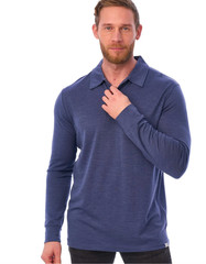 Merino.Tech Men’s Merino Wool Long Sleeve Polo Shirt | L | 100% Merino | Navy