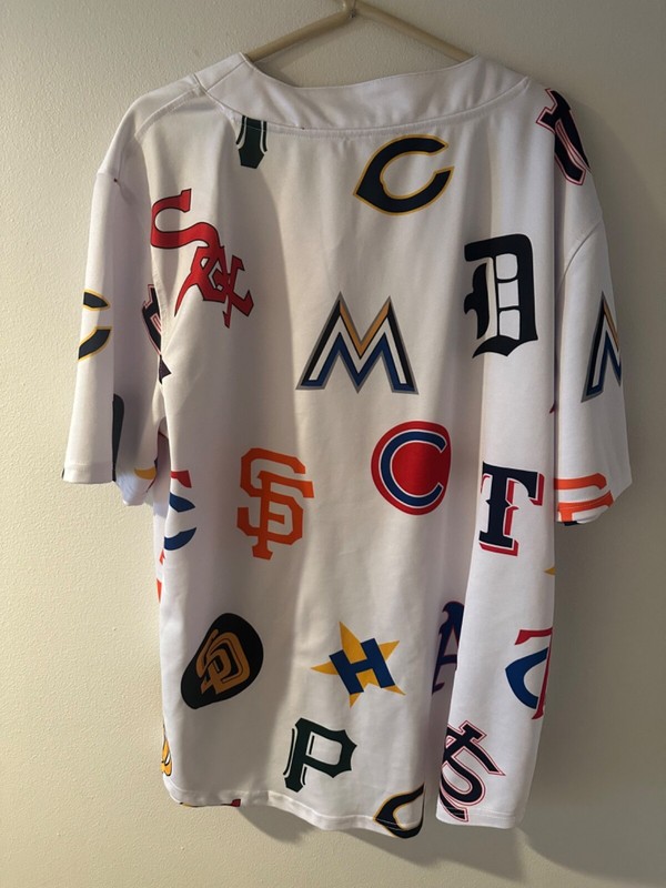 Rebel Minds Mens size 2XL MLB Baseball Team Logos All Over White Jersey Shirt gallery
