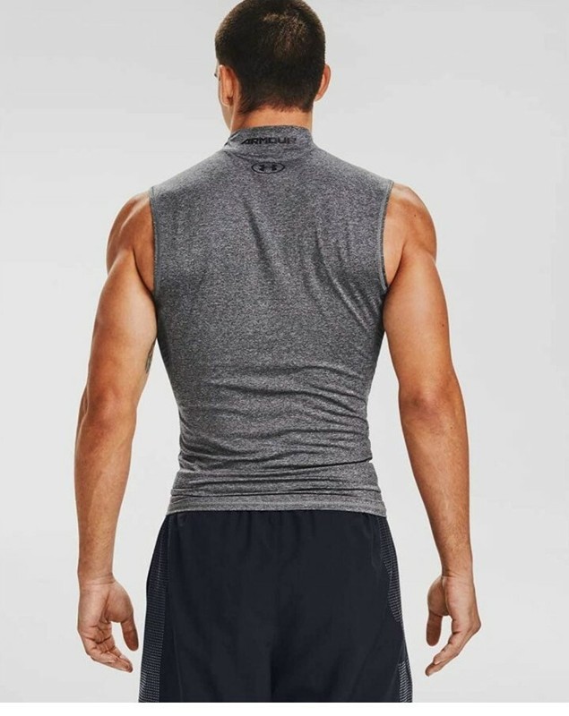 Under Armour Men's HeatGear Compression Sleeveless Mock, Carbon Heather, Small gallery