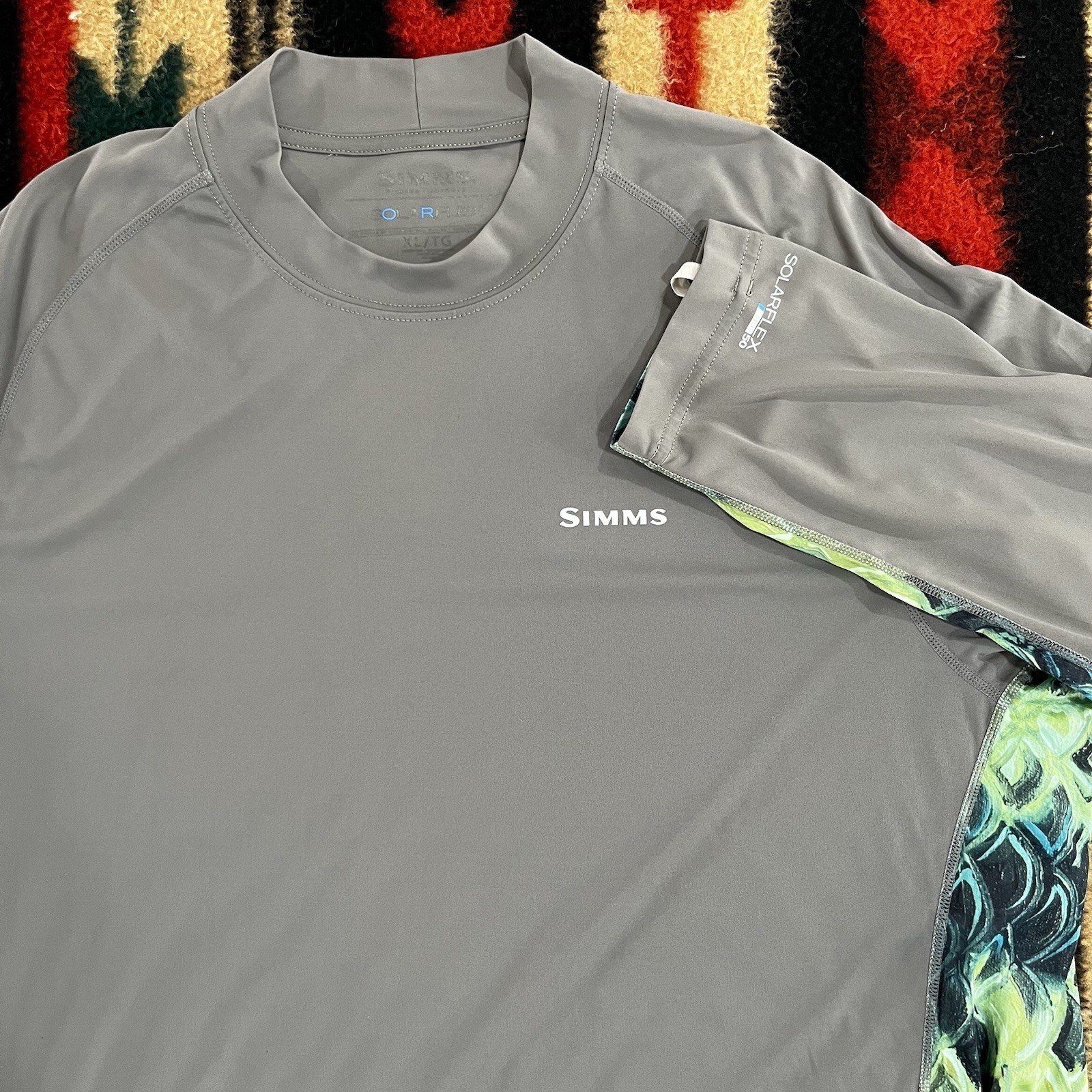 Simms Men’s XL Gray Green Camo SolarFlex UPF 50 Fishing Sun Shirt Long Sleeve gallery