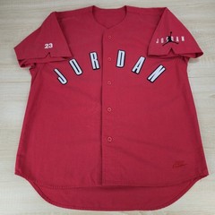 VINTAGE 90s Men’s XL Nike Air Jordan Jumpman Spellout Logo Red Baseball Jersey