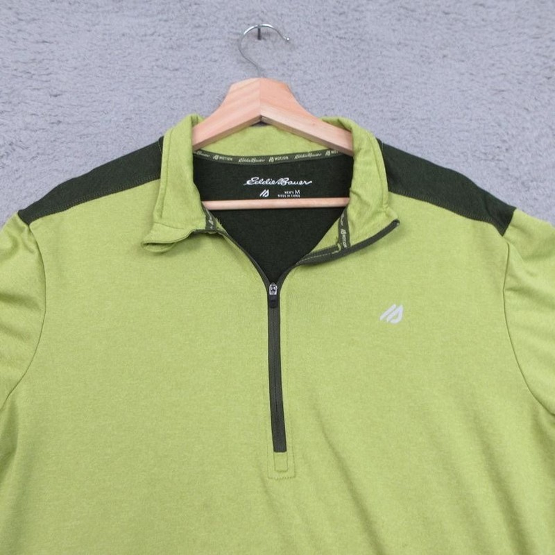 Eddie Bauer Pullover Mens Medium Green Motion FreeDry Quarter Zip Athletic Shirt gallery