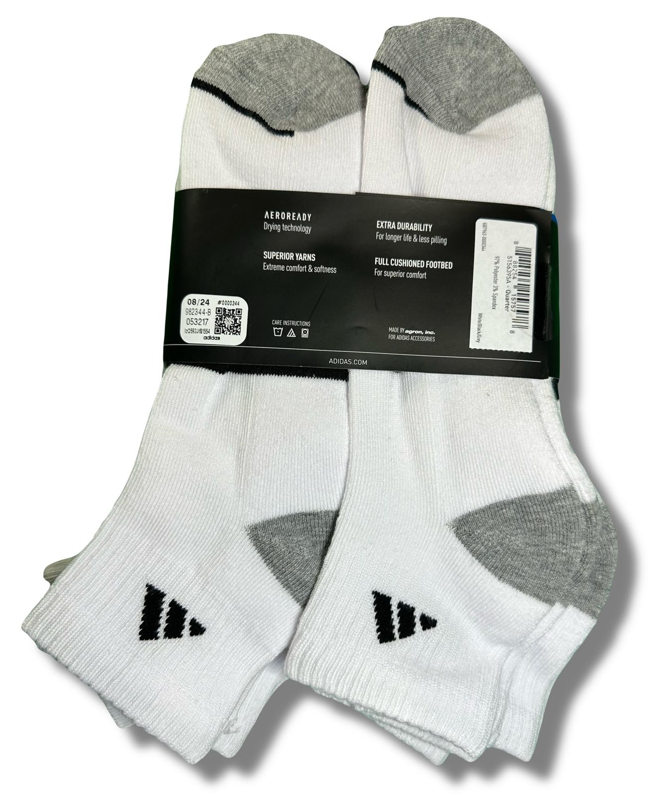 ADIDAS SOCKS MEN'S - QUARTER CUT 253 - WHITE SOLID LOGO 2- LARGE (6-12) - PACK 6 gallery