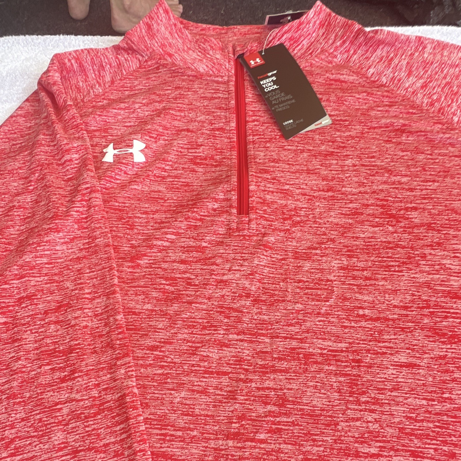 Under Armour HeatGear Men’s 1/4 Zip Mock Neck Long Sleeve Loose Red XL gallery