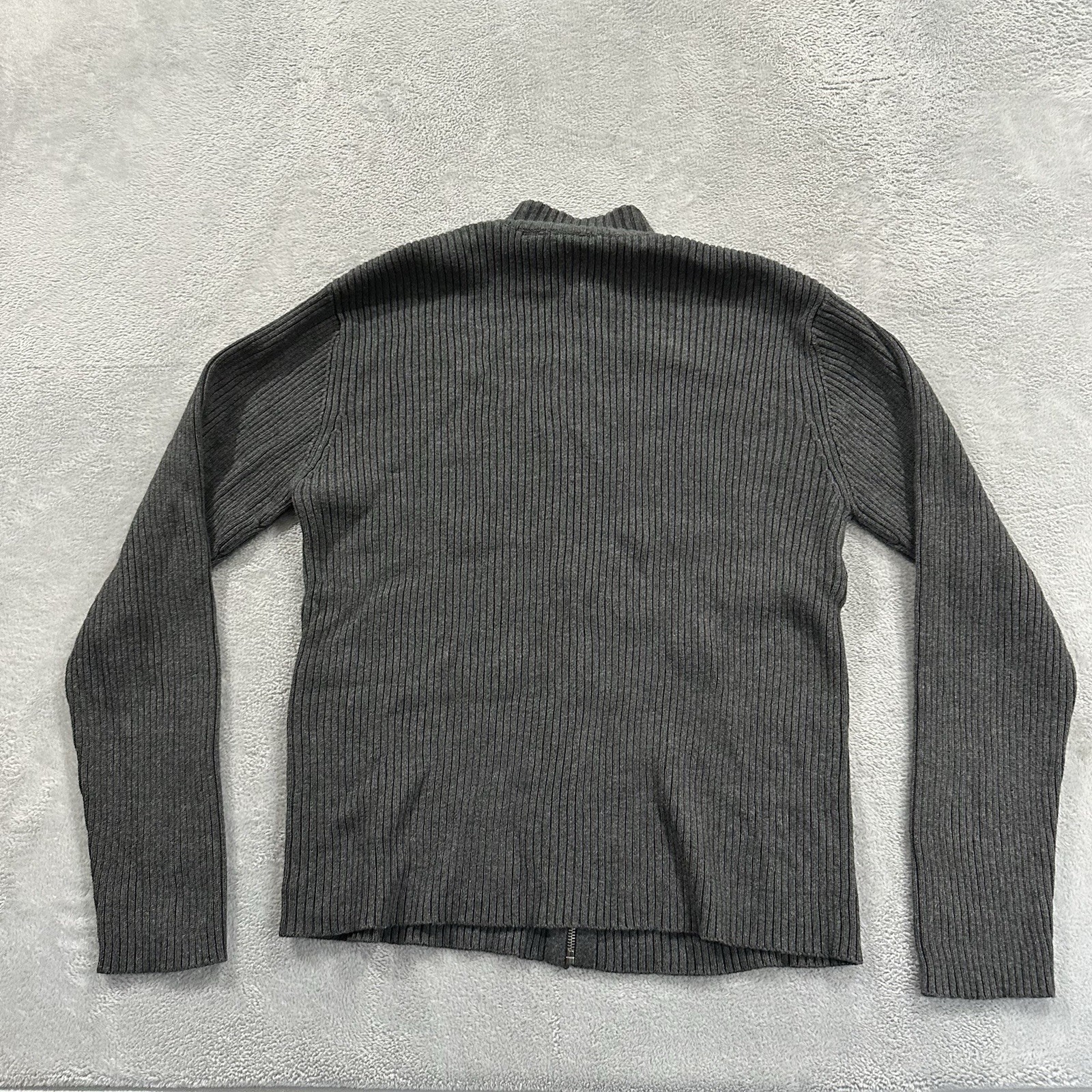 Aeropostale Jacket Men's Large Ribbed Knit Full Zip Mock Neck Cardigan Gray gallery