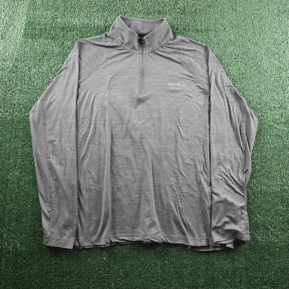Eddie Bauer Mens FreeDry Quarter Zip Pullover Gray Heather Performance Shirt L