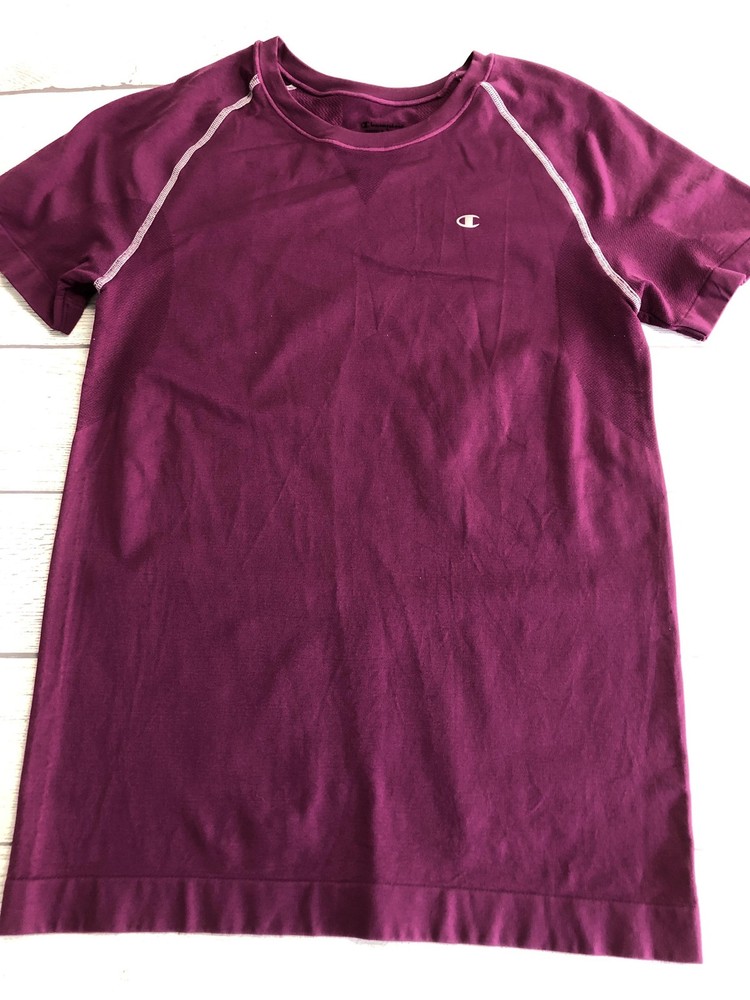 Champion Double Dry Shirt Mens L/XL Purple Short Sleeve Raglan Athletic Top
