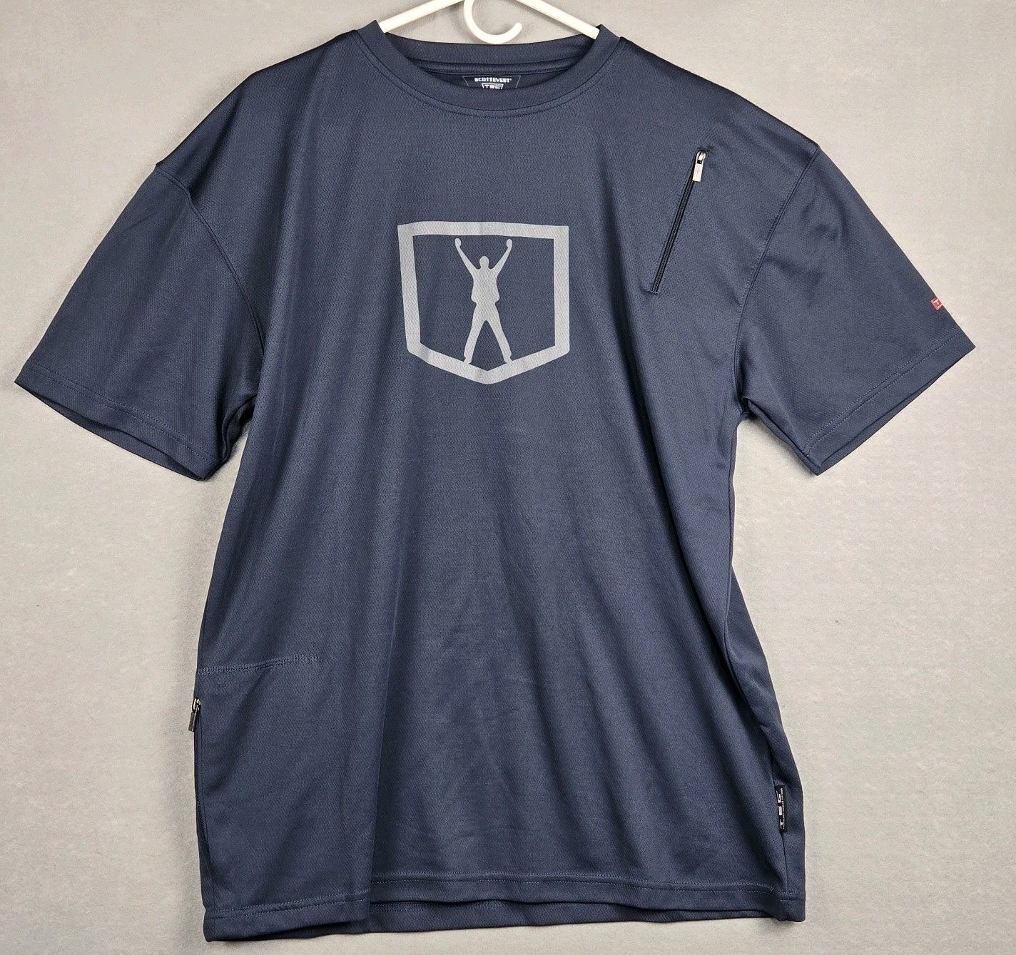 SCOTTeVEST Shirt Mens Large Blue Performance TEC Pockets Athletic Outdoor NEW gallery
