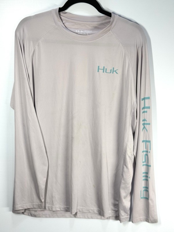 HUK Performance Shirt Mens Large White Long Sleeve Fishing Performance Fish gallery