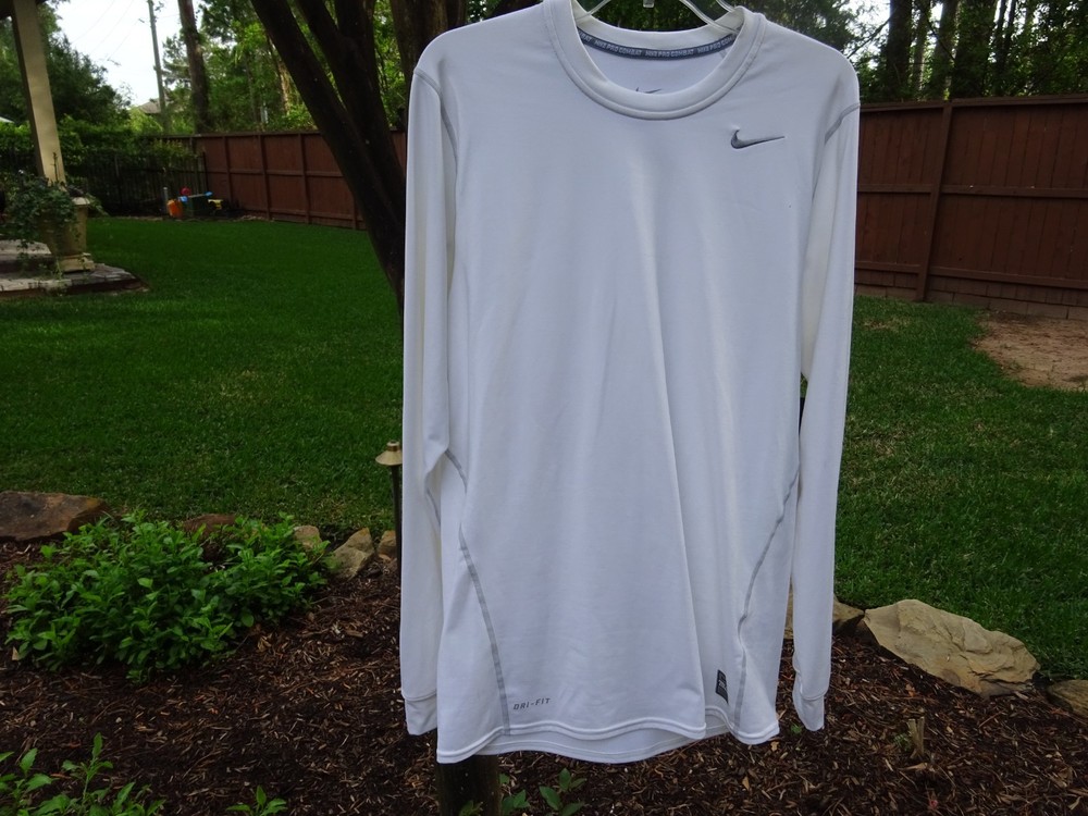 NIKE MEN'S LARGE WHITE PRO COMBAT HYPERWARM FITTED PULLOVER; NWT; RETAIL @ 50