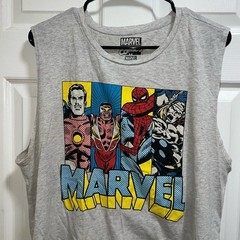 Marvel Comics Superhero Sleeveless Tank Top XL Gray Iron Man Spiderman Thor