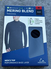 Paradox Men’s 1/4 Zip Merino Blend Performance Base Layer Top Black, Your Size