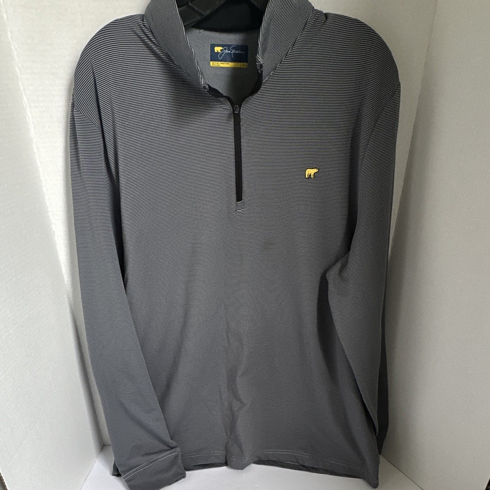 Jack Nicklaus Men's 1/4 Zip Mock Neck Pullover Gray/Black Striped L