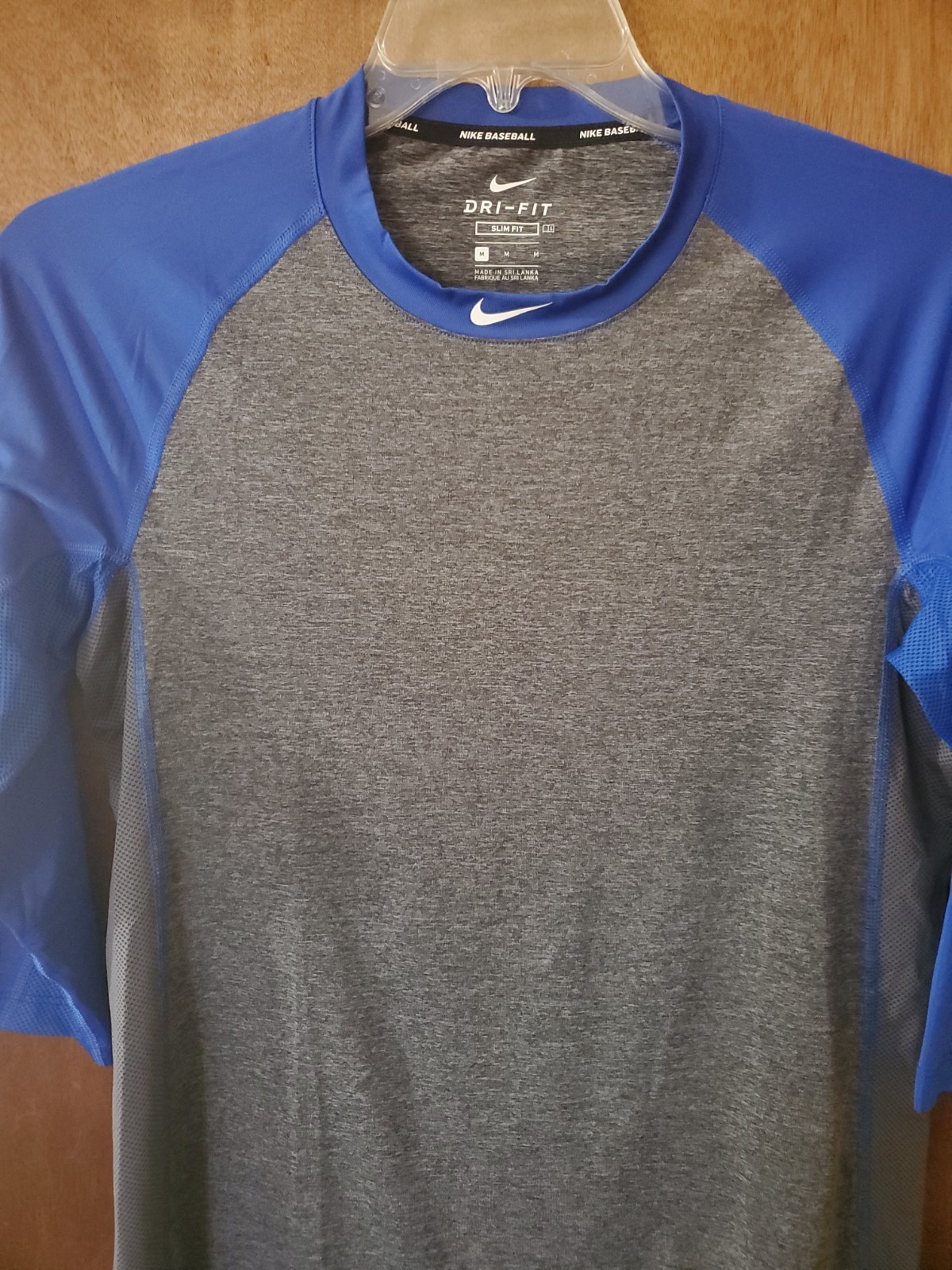 Nike Pro Baseball Dri Fit Men’s M Slim Fit Raglan Shirt Workout Sport Gray Blue gallery