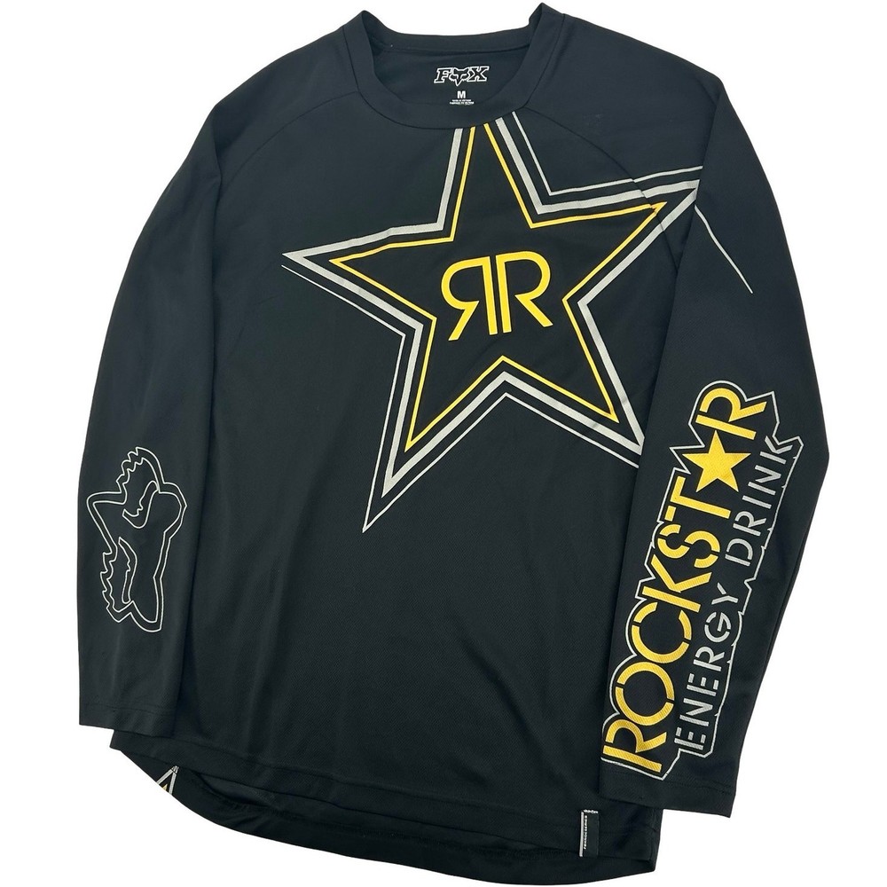 Vintage Men's Fox Racing Rockstar Energy Long Sleeve Motocross Black Jersey sz M