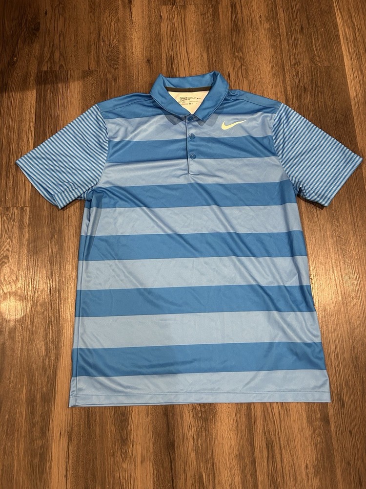 Nike Gold Dri Fit Blue Stripe Short Sleeve Shirt Men’s Medium