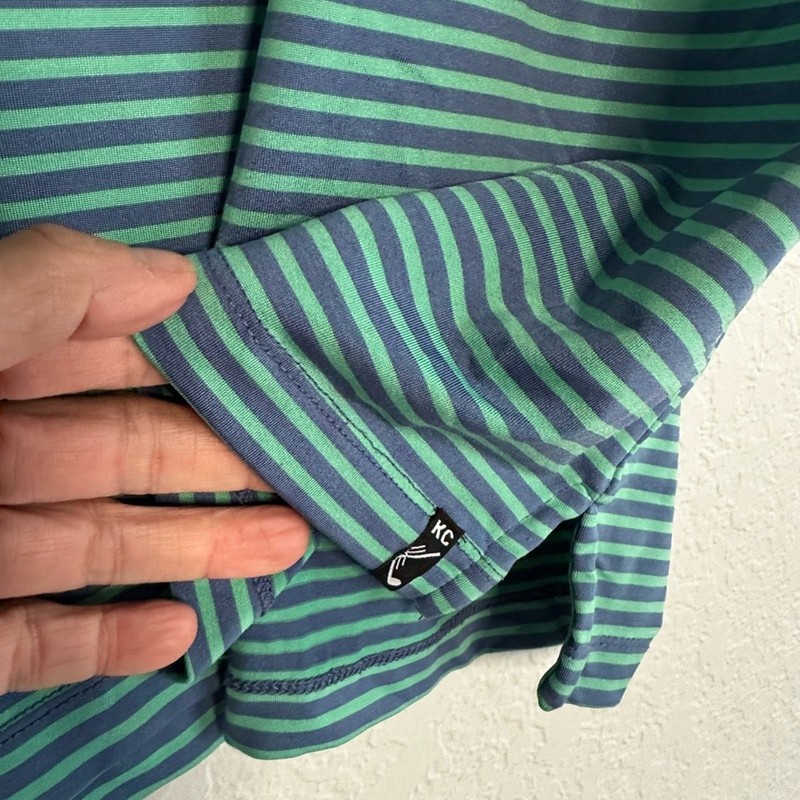 Kenneth Cole Golf Polo Shirt Green Blue Stripe Preppy Outdoor KC Logo Men's XL gallery