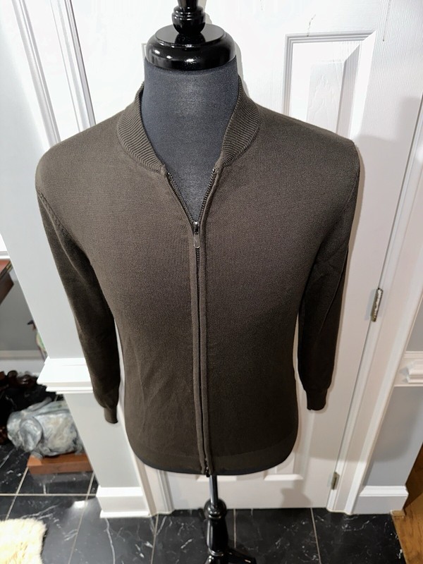PAUL JONES, OLIVE, MEN'S DESIGNER, ZIP-UP, SWEATER/SHIRT Size: S gallery