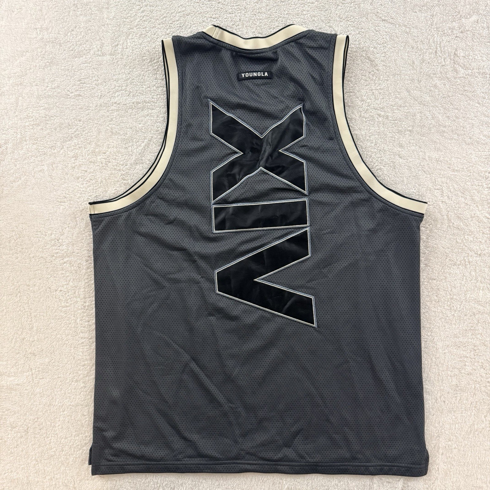 YOUNG LA MESH BASKETBALL JERSEY TANK TOP MENS XL BLACK CREAM TRIM GYM NWOT gallery