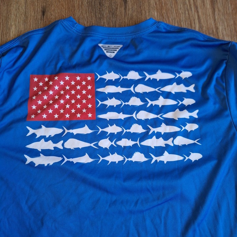 Columbia Shirt Mens M PFG Terminal Tackle Fish American Flag Independence Day gallery