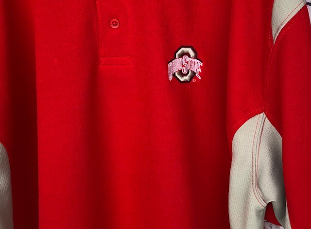 NCAA Ohio State Men's Shirt X-Large Red with Gray Sides Polo Embroidered EUC gallery