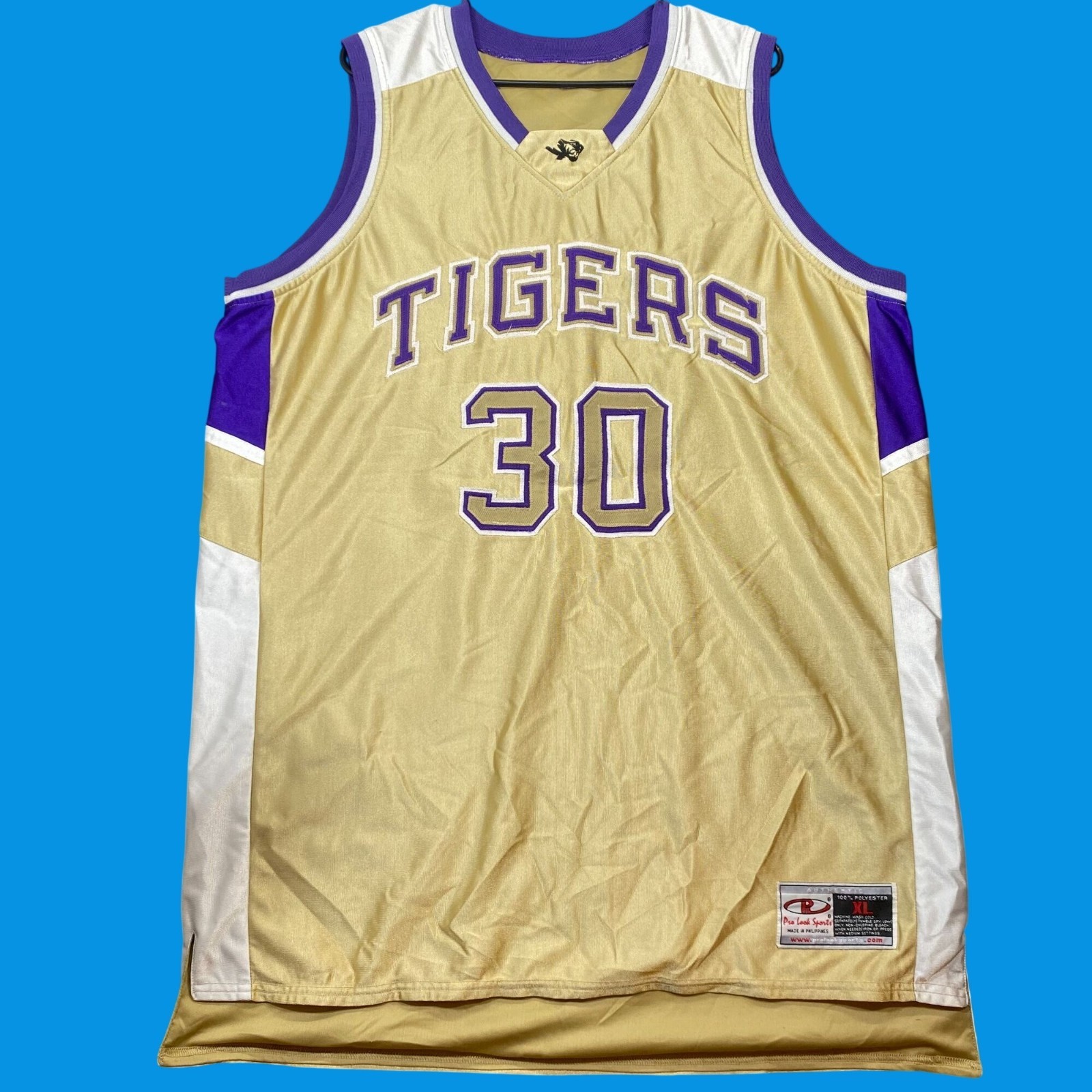 Tiger Team Basketball Jersey Size XL Gold Purple White Polyester Pro Look Sports gallery