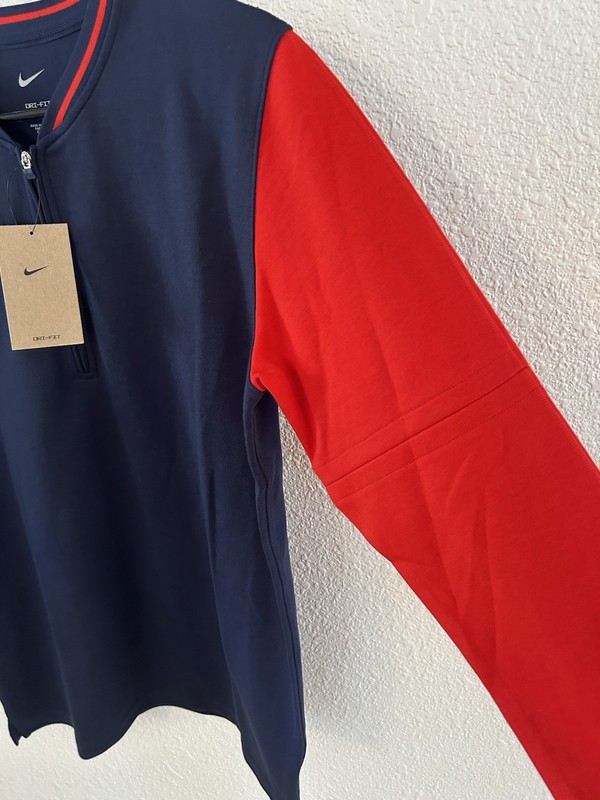 Nike Mens Small Long Sleeve 1/4 Zip Dark Blue With Red Sleeves NWT FOOTBALL gallery