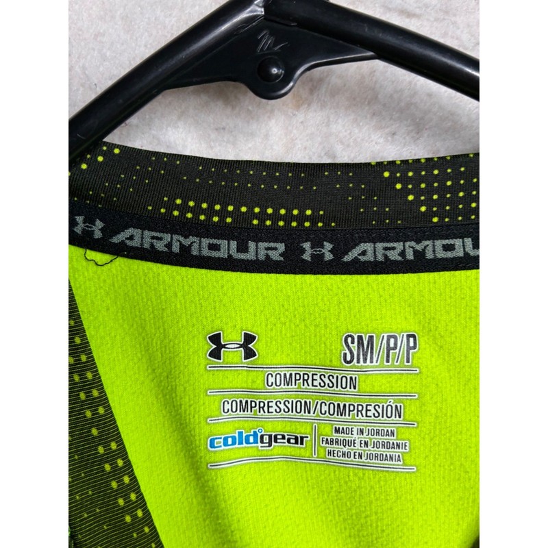 Under Armour ColdGear Compression Shirt Mens Small Black Neon Green Chevron LS gallery