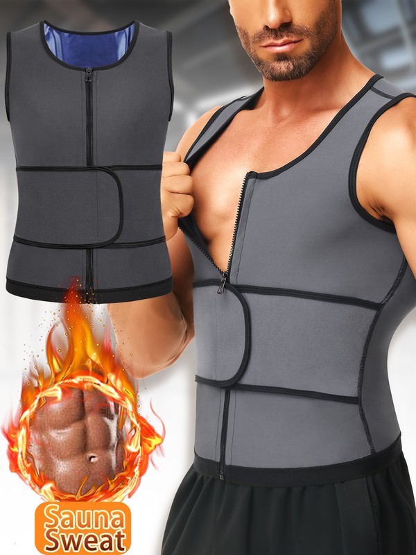Men 2 in 1 Waist Trainer Sauna Shirt for Men Sweat Band for Stomach Gym Workout gallery