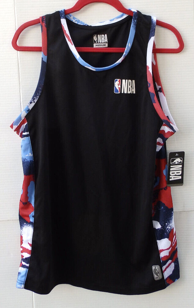 NBA Tank Top Mens Medium Black Multicolor Camo Sides Basketball Sports $30 NWT gallery