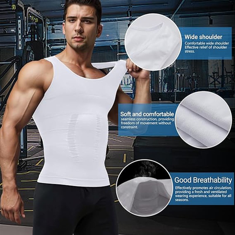 Men 5 PCS Body Shaper Vest Moobs Chest Compression Workout T-Shirt Tank Top Gym gallery