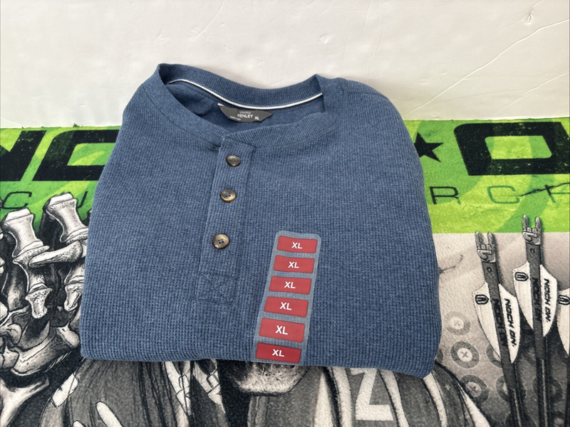 Blue Indigo 3 button Thermal Henley Men's Long Sleeve XL Blue, New gallery