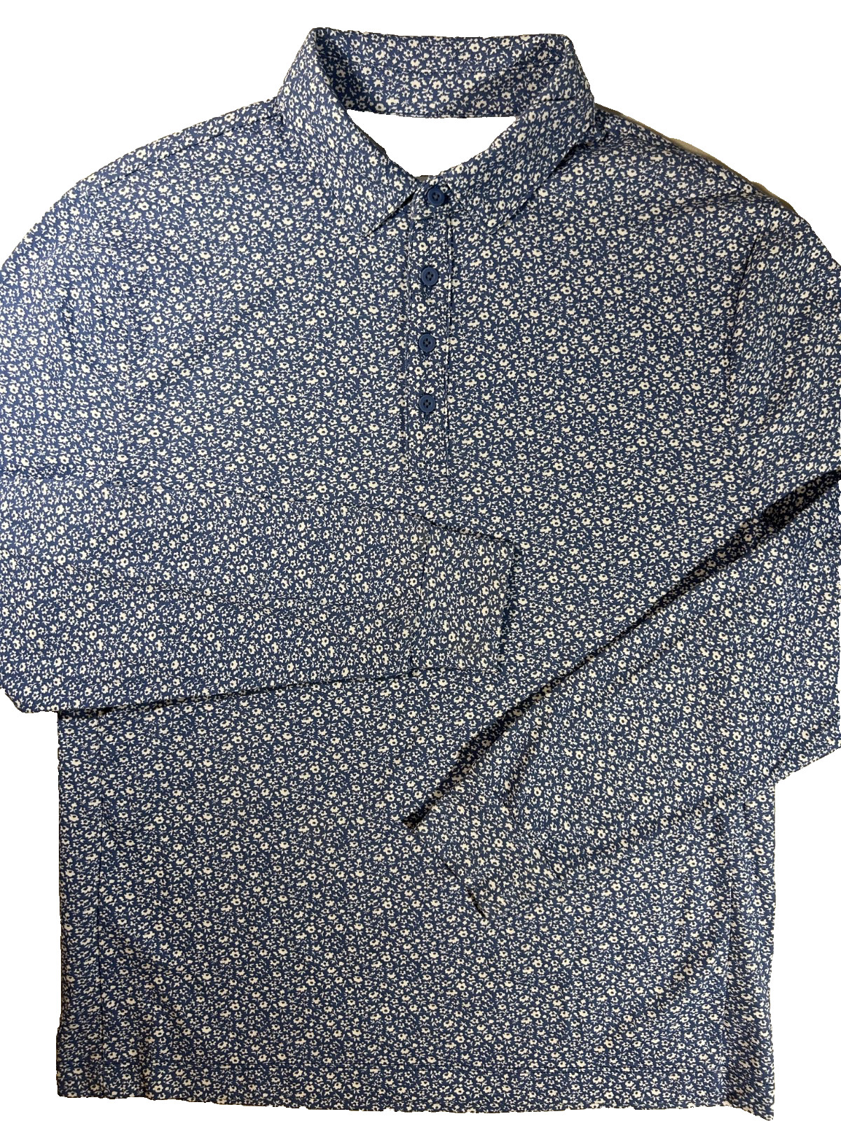 J Crew Performance Polo Coolmax Mens Blue Floral Sz Med Button Long Sleeve Shirt gallery