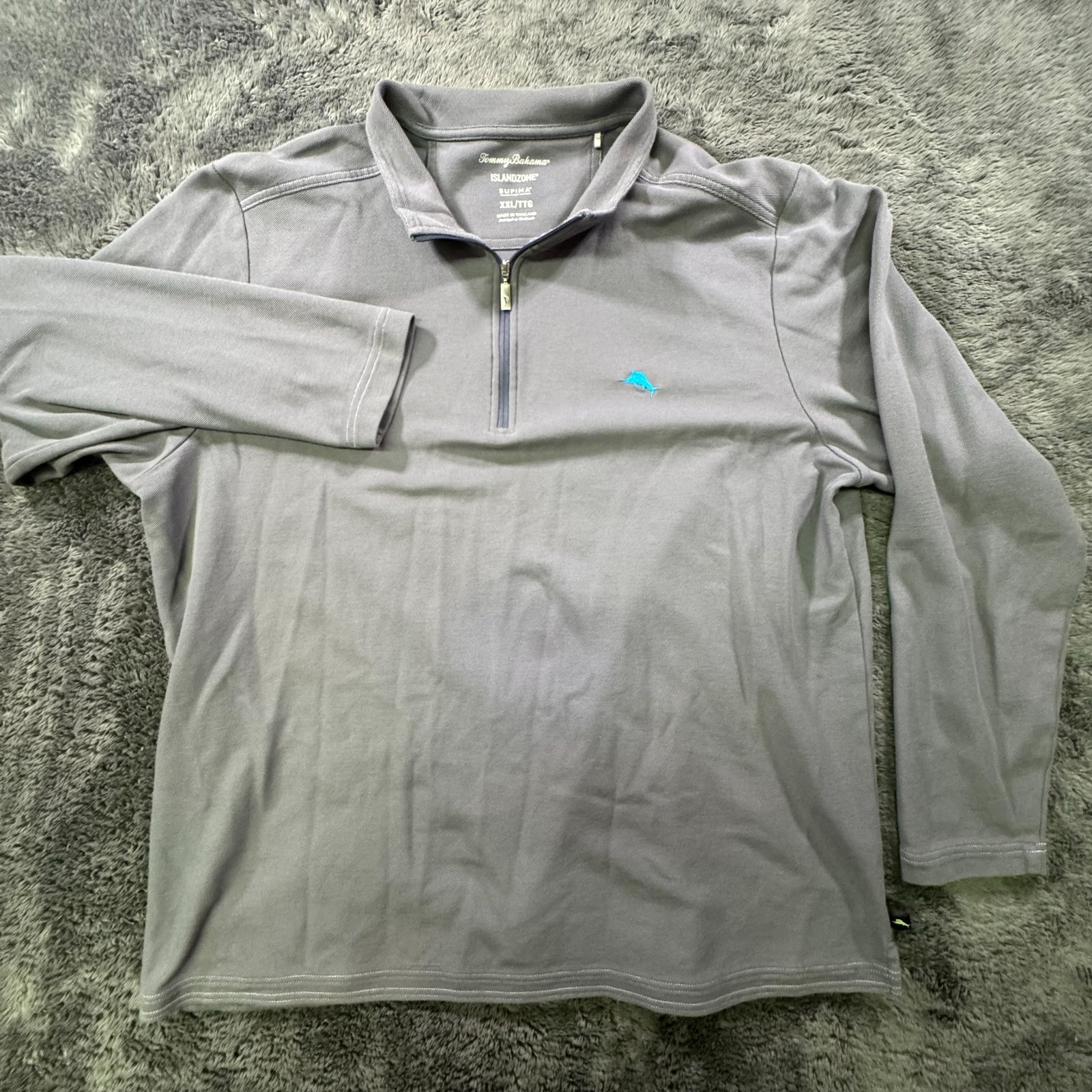 Tommy Bahama Pullover Mens 2XL Gray IslandZone Supima Quarter Zip Long Sleeve gallery