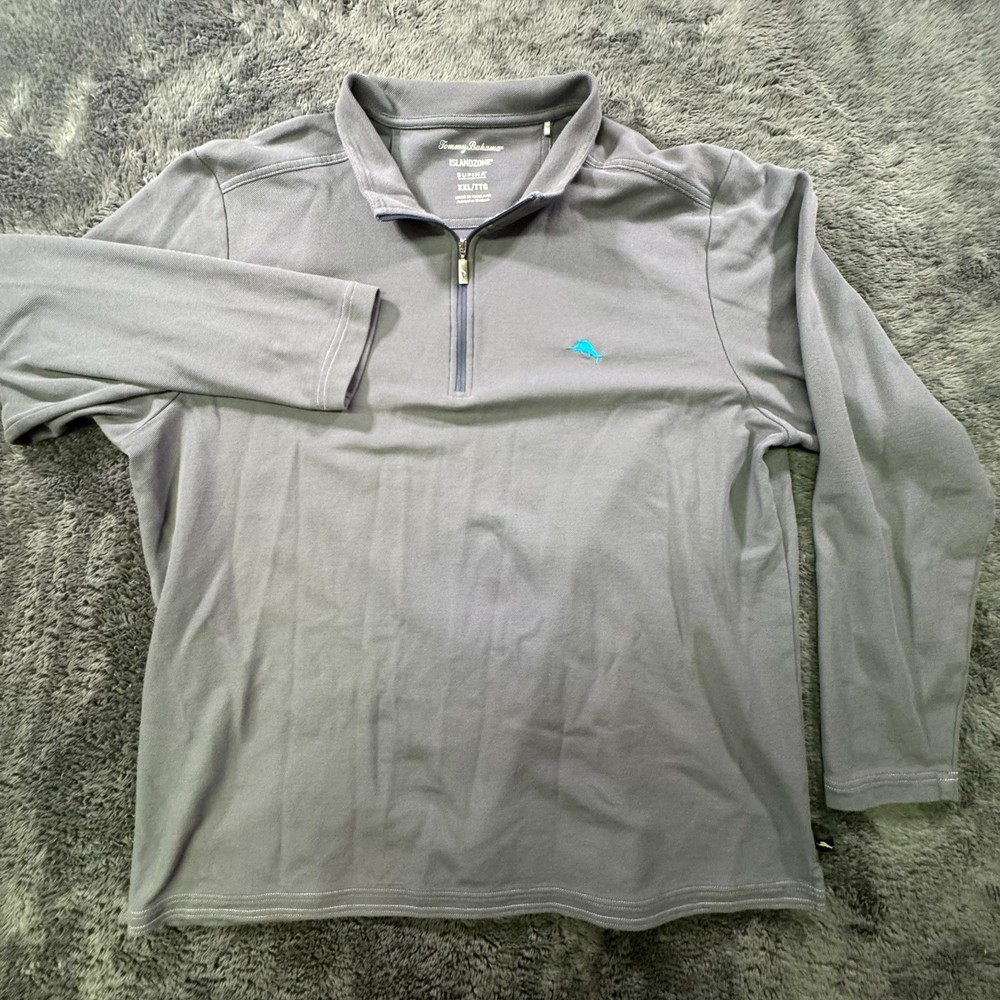 Tommy Bahama Pullover Mens 2XL Gray IslandZone Supima Quarter Zip Long Sleeve