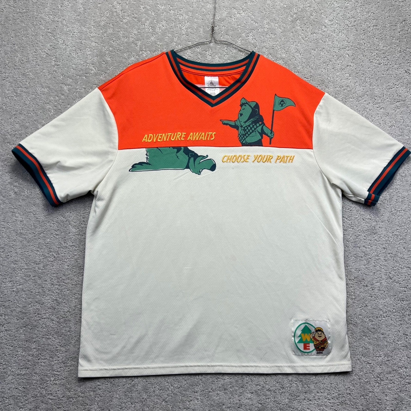 Disney Pixar Up Wilderness Explorer Jersey Shirt Mens Large Russell Carl Orange gallery