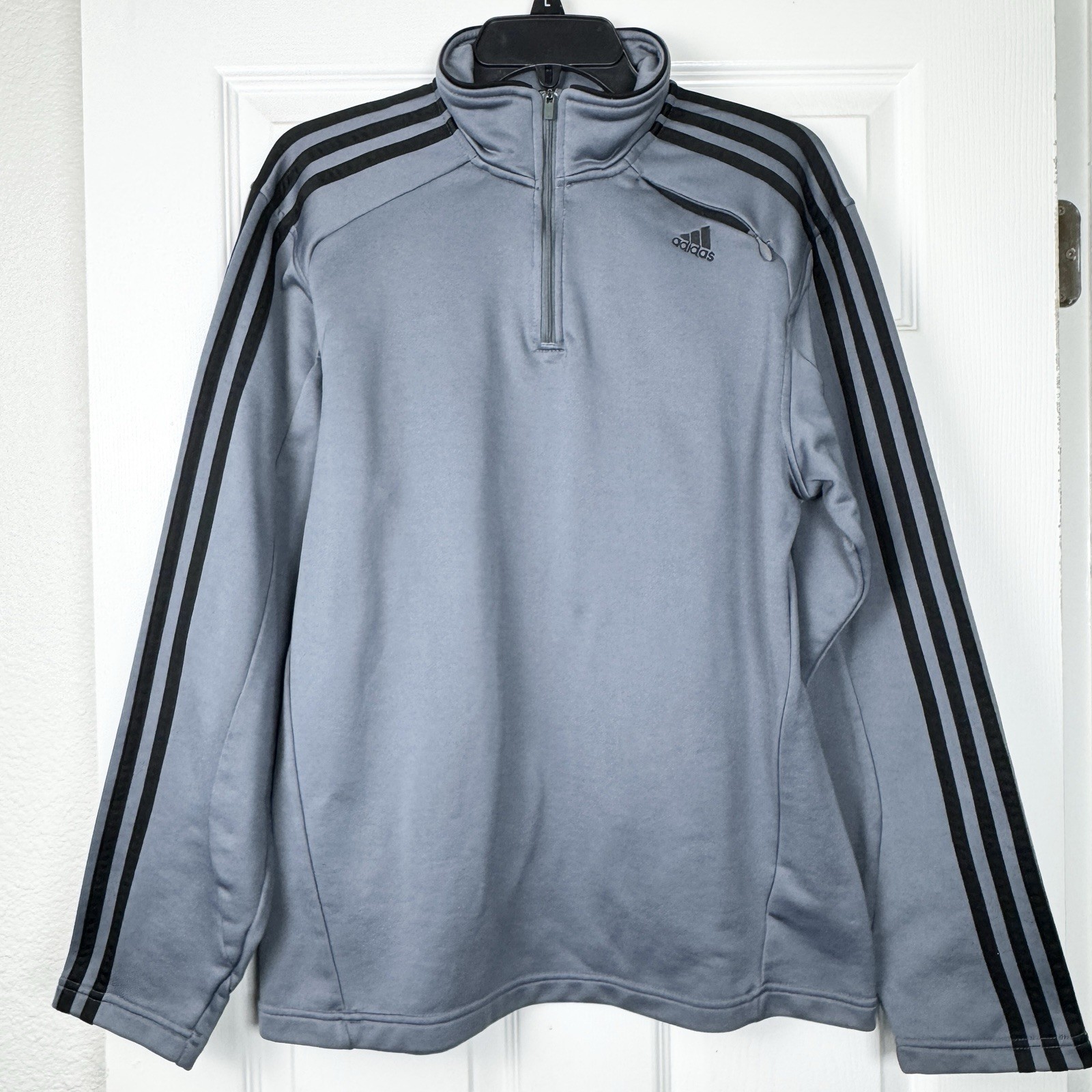 Adidas Men's 1/4 Zip Pullover Medium Gray Black 3-Stripe Zippered Chest Pocket gallery