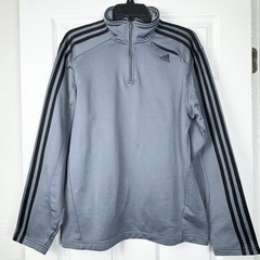 Adidas Men’s 1/4 Zip Pullover Medium Gray Black 3-Stripe Zippered Chest Pocket