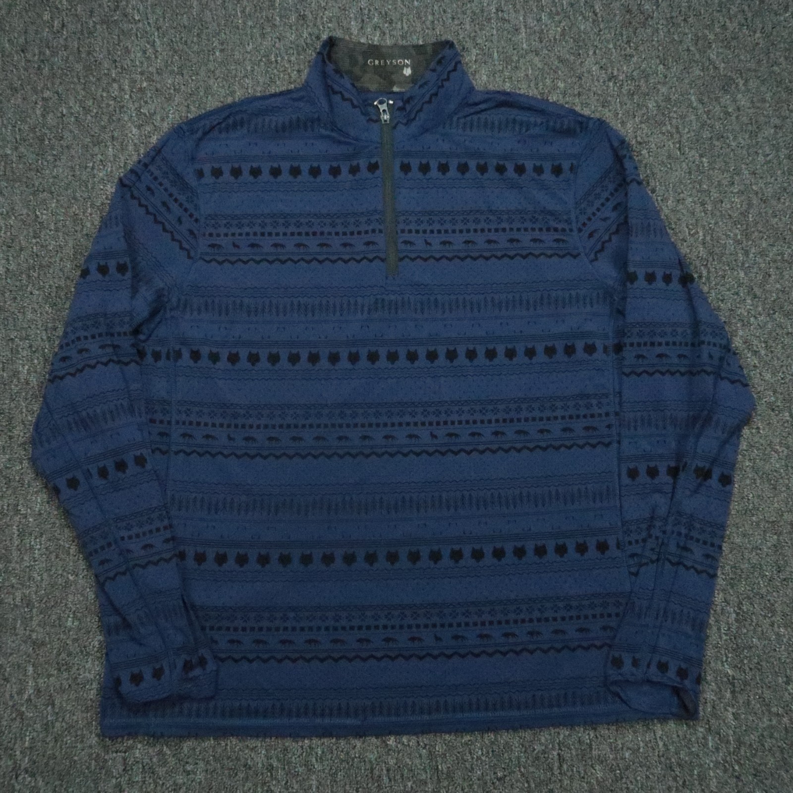 Greyson Pullover Men Large Blue Geo Wolf Print Performance Quarter Zip Midweight gallery