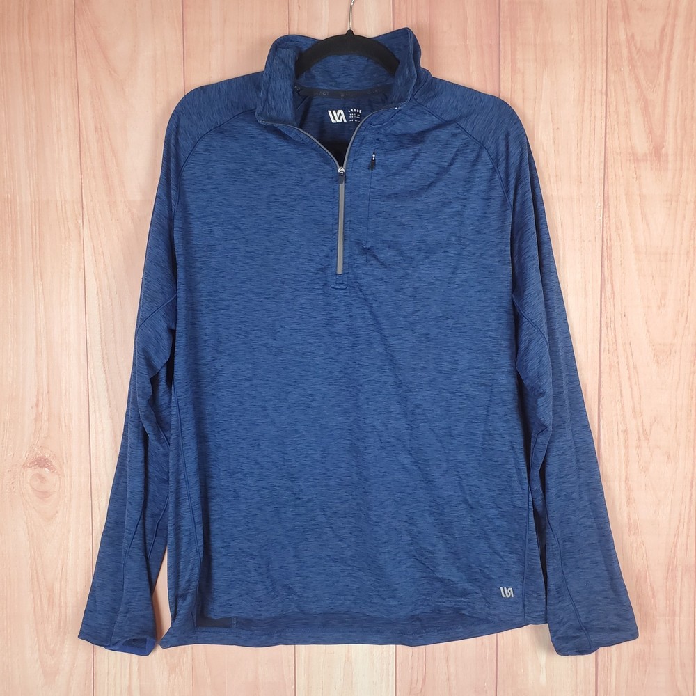 Vrst Mens Shirt Sz Large Blue Polyester Stretch 1/4 Zip Long Sleeve Mock Neck