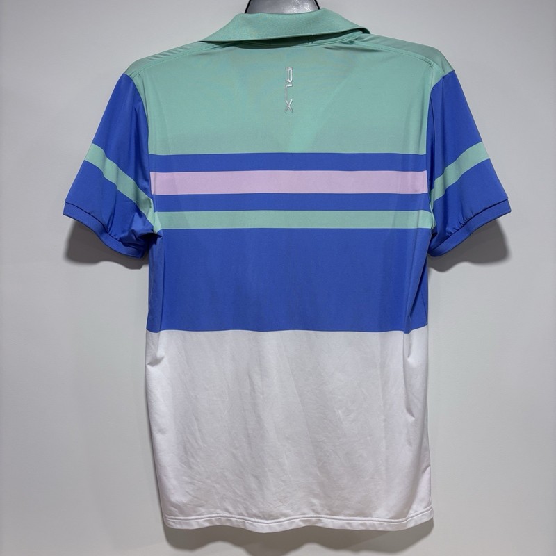 RLX Ralph Lauren Performance Polo Shirt Blue Stripe Wicking Men's Medium FLAW gallery