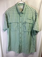 L.L.Bean Green Plaid Large Short Sleeve Nylon Blend Activewear Vented FishingB14