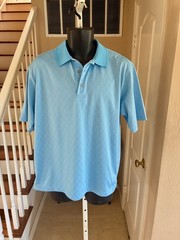 PGA Tour Golf Polo Shirt Light Blue Diamond Pattern Stretch Moisture Wicking L